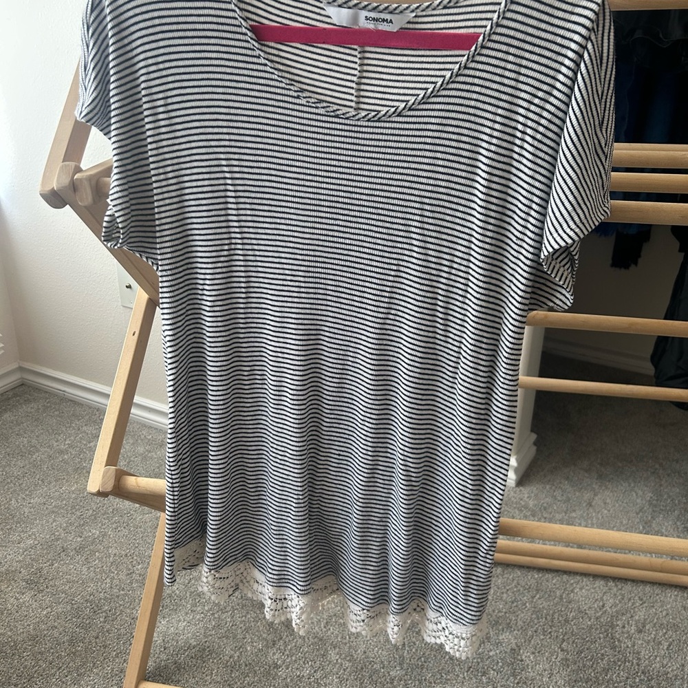 Sonoma Striped Short Sleeve Top with Lace Hem